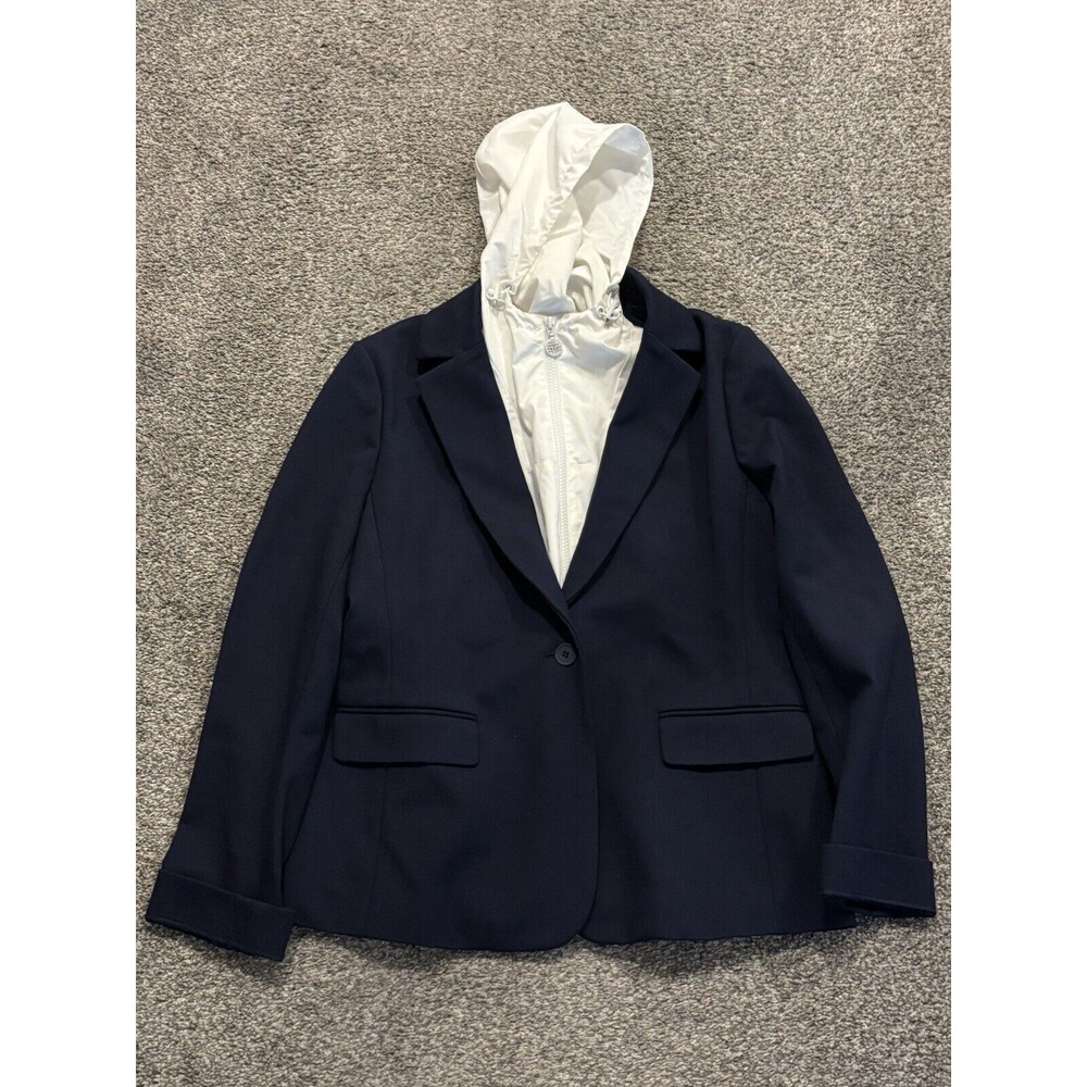 Tory Burch Sport Convertible Blazer With Hood Women’s‎ Size Large Blue White